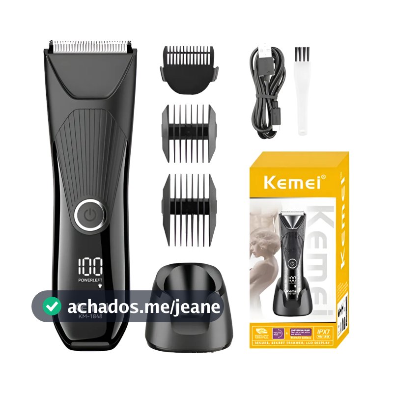 Kemei KM-1848 Aparador Cabelo Íntimo Barba Corporal Bivolt Segurar botão 3 segundos para Ligar!