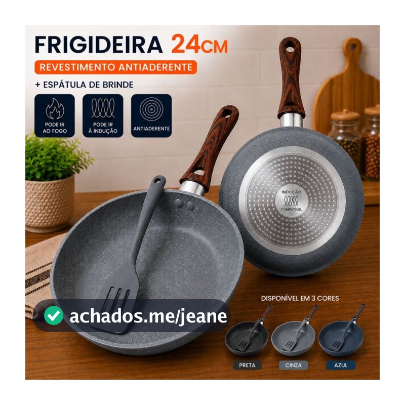 Frigideira Cerâmica Antiaderente 24cm Indução Cooktop Fogão a Gás Não Gruda Sem Óleo Com Espatula