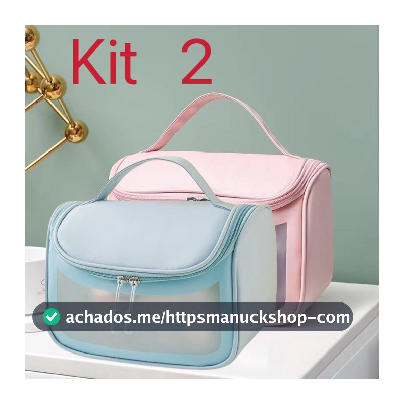 Kit 2 Organizador de Viagem Essencial Portátil Flip Impermeável Transparente Bolsa Cosmética