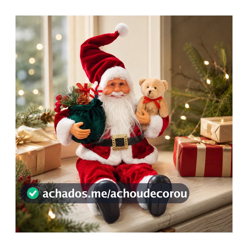 Boneco Papai Noel Vermelho Sentado 46cm Decoração Natalina