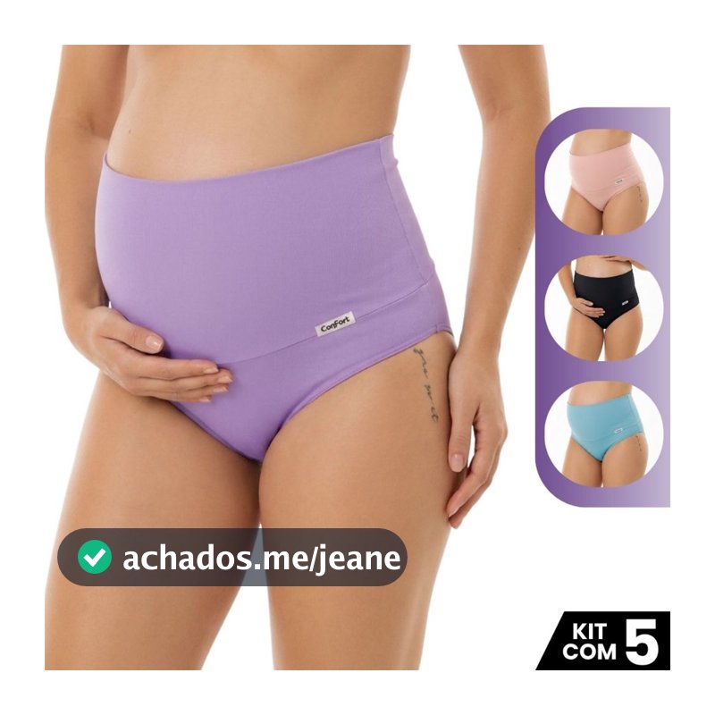 Kit 5 Calcinhas Cós Alto Duplo Gestante Cós Alto 15 Cm Feminina
