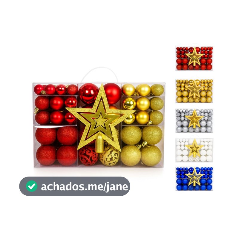 Kit 60/100 Bolas de Natal + Estrela Mista Lisas Glitter Decoração Enfeite Árvore de Natal LuvinCo