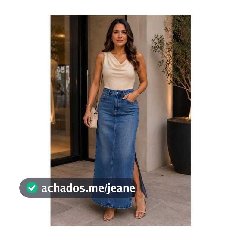 Saia Jeans Longa Fenda Lateral Elegante Moda Evangelica