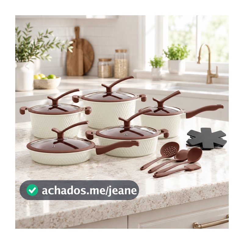 Jogo de Panelas Indução Cerâmica Granito Premium Tampa Silicone Soft Touch Texturizado