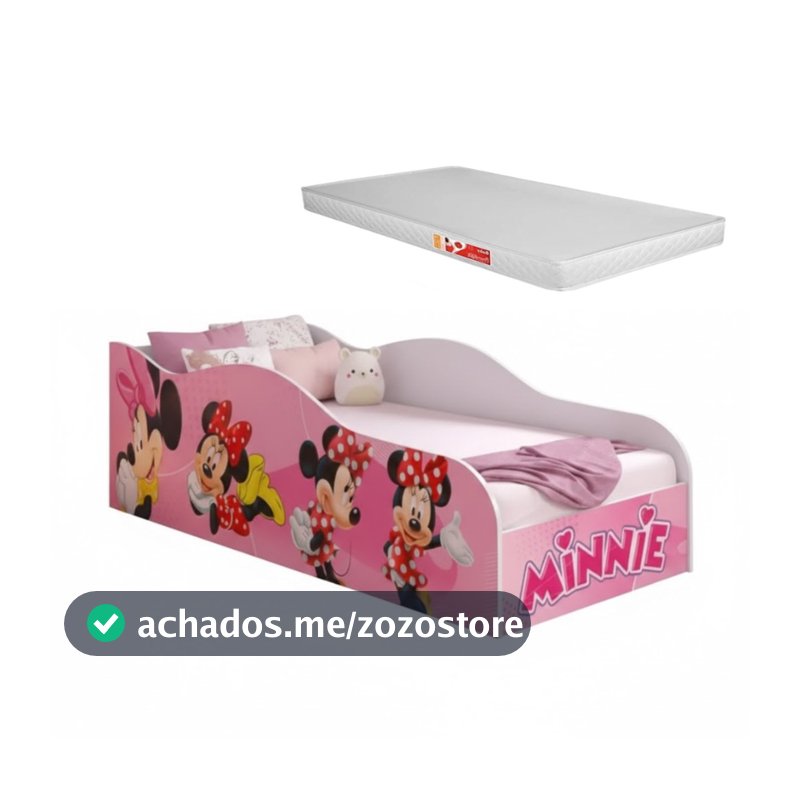 Mini Cama Infantil Modelo Carro Adesivada Personagens Divertidos Meninas MDF Quarto Infantil Resistente Com Colchão-  AV