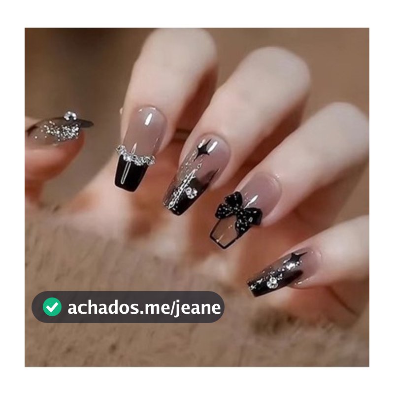 KIT 24/48/72 Unhas C/Cola Postiça Decorada Glitter Bailarina Quadrada Amendoada Francesinha Pintada Unha-INLIS ANA