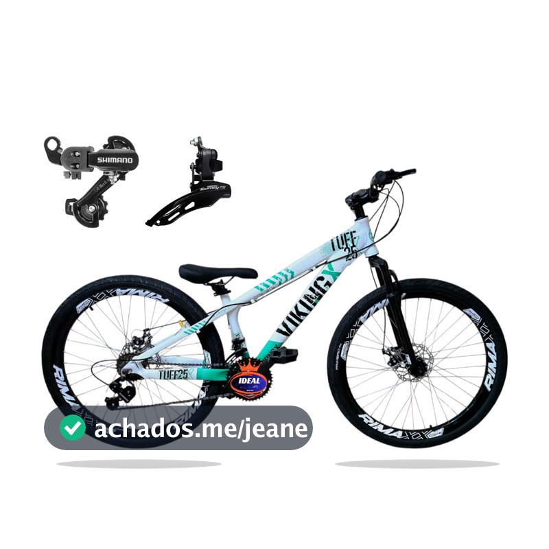 Bike VikingX Tuff 25 Câmbios Shimano Aro 26 com Freios a Disco 21v Branco Verde