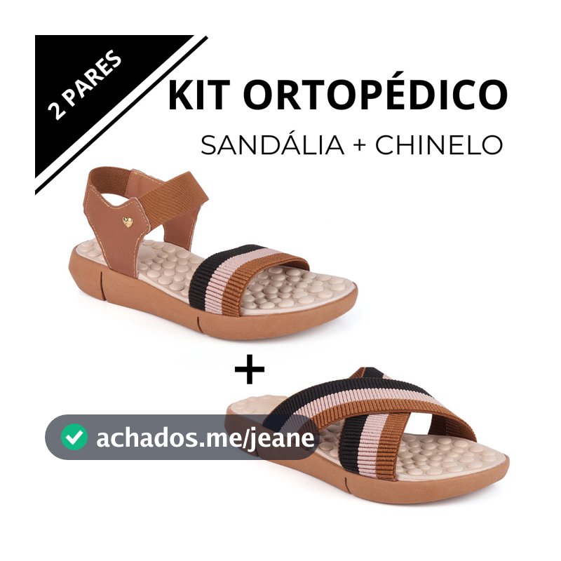Kit 2 Pares Chinelo + Sandália Feminina Ortopédica Palmilha Massageadora Leve Macio Sola de Eva