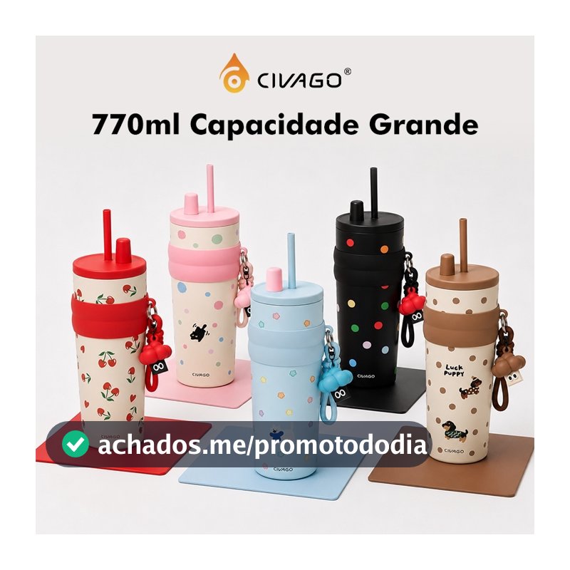 CIVAGO Copo Térmico 770ml Fashion Garrafa Térmica Aço Inox Revestimento Interior Cerâmico Antivazamento e Anti-poeira