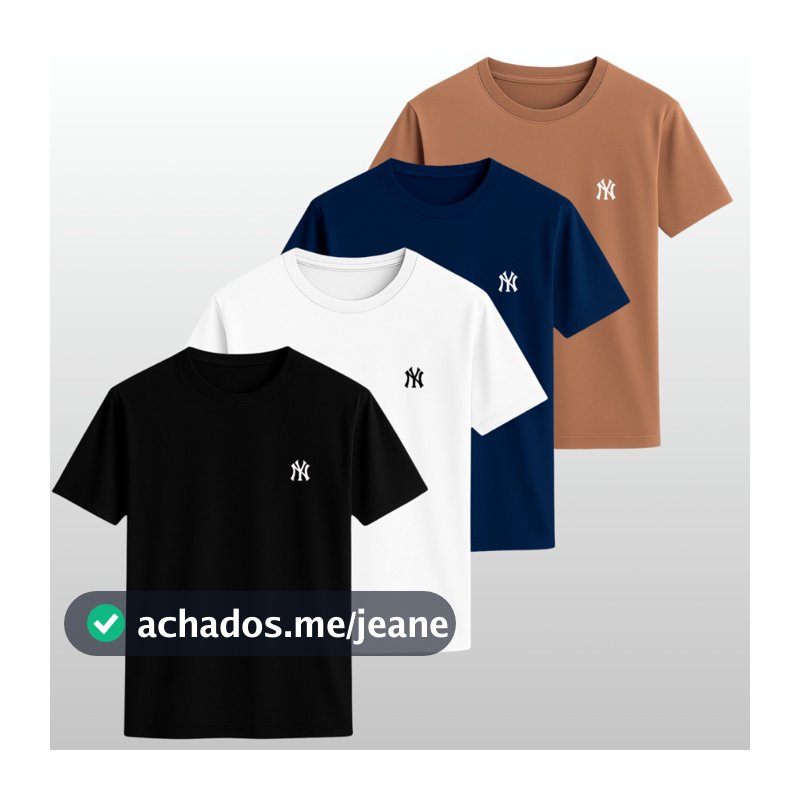Kit 4 Camisetas Masculina Slim Fit Camisa 100% Algodao Básica NY New York