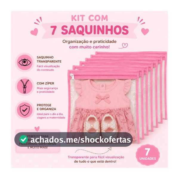 Kit 7 Saquinhos Maternidade Organizador Mala Bebê  Mala/Viagem/Roupa Molhada e Seca
