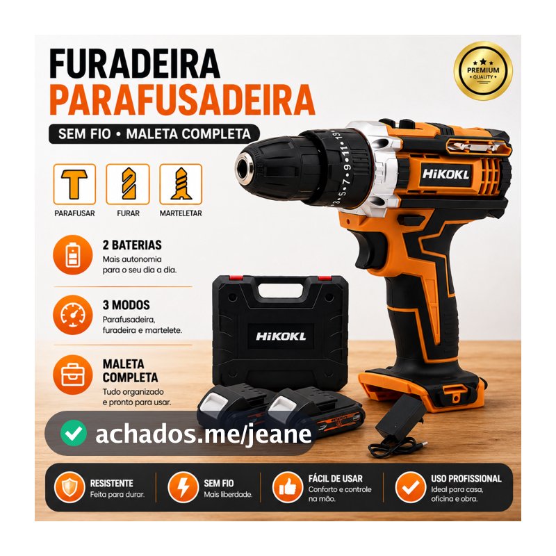Furadeira Parafusadeira Chave de Impacto Recarregavel 2 Baterias 21V 36V 48V Sem Fio Maleta Completa