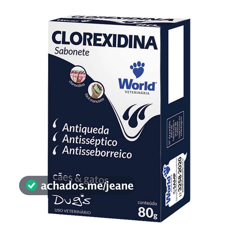 Sabonete Clorexidina Dug's World Veterinária para Cães & Gatos - 80 g