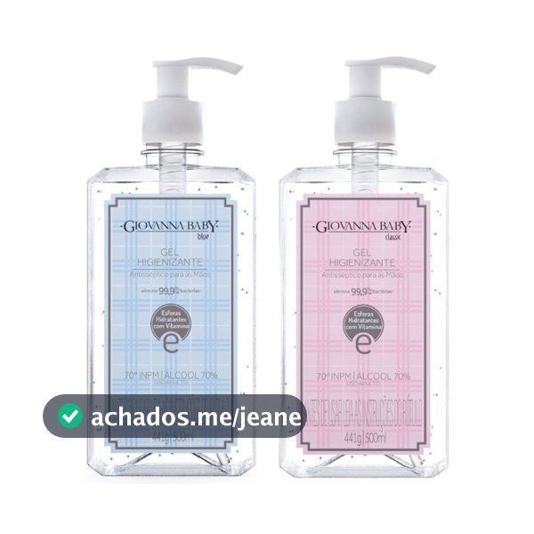 Kit com 2 Álcool em Gel Higienizante Giovanna Baby Blue e Classic 500ml
