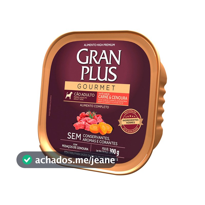 Ração Úmida GranPlus Gourmet Para Cães Adultos Patê Carne e Cenoura 300g