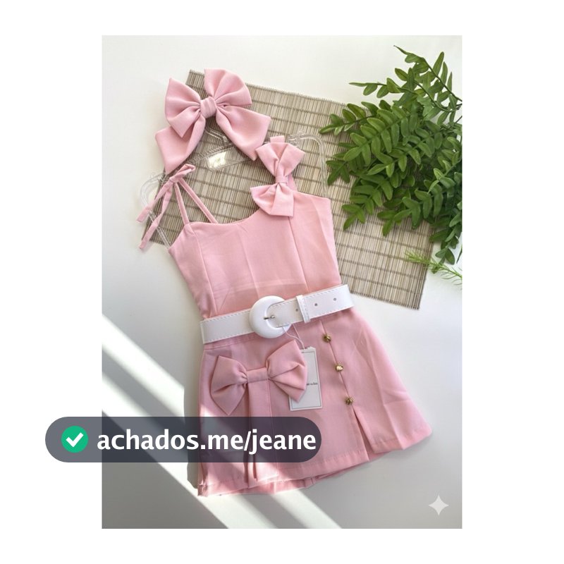 Conjunto Infantil Menina Cropped + Short Saia com Laço – Tam 4 ao 10