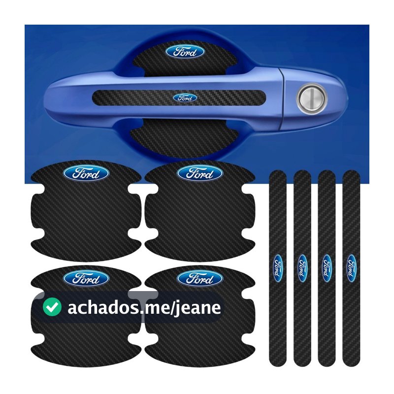 Kit 8 Peças Adesivo Protetor Maçaneta de Porta Ford Fibra de Carbono Carro Anti Arranhões