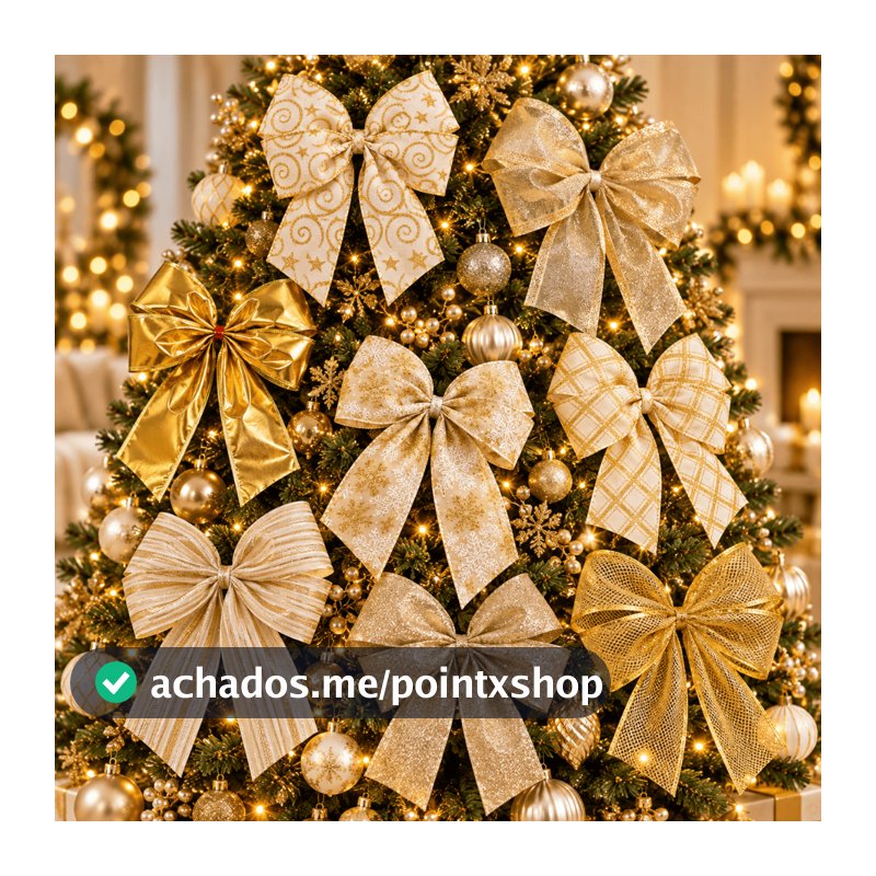 kit 6 Laço Duplo Natalino Dourado 25x15cm Decorativo para Árvore de Natal Modelos Diversos