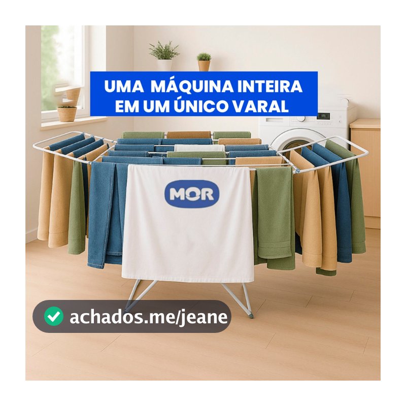 Varal de Chão Grande Maxi MOR com Abas Capacidade 25kg de Roupas Úmidas Não Enferruja Dobrável Aço