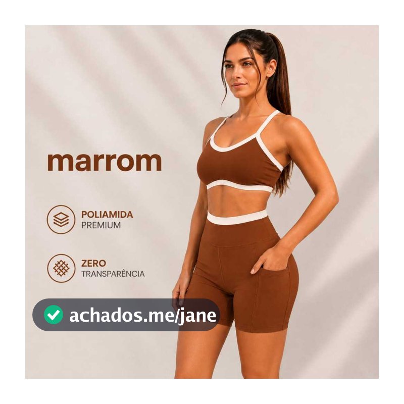 Conjunto Fitness Poliamida Premium Top Biquini e Shorts com Bolso Cós Alto Sem Transparência
