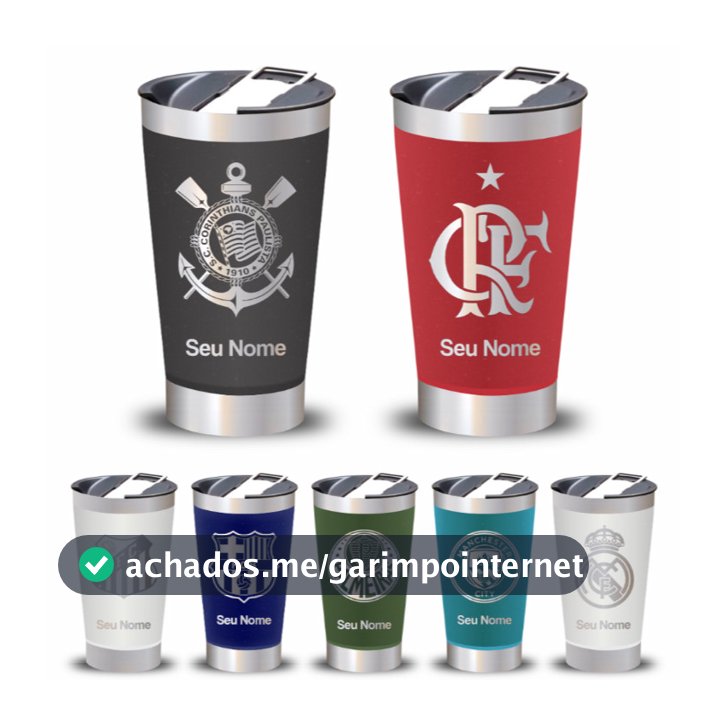 Copo Termico inox Personalizado Time Brasileiros + Seu Nome gravação a laser