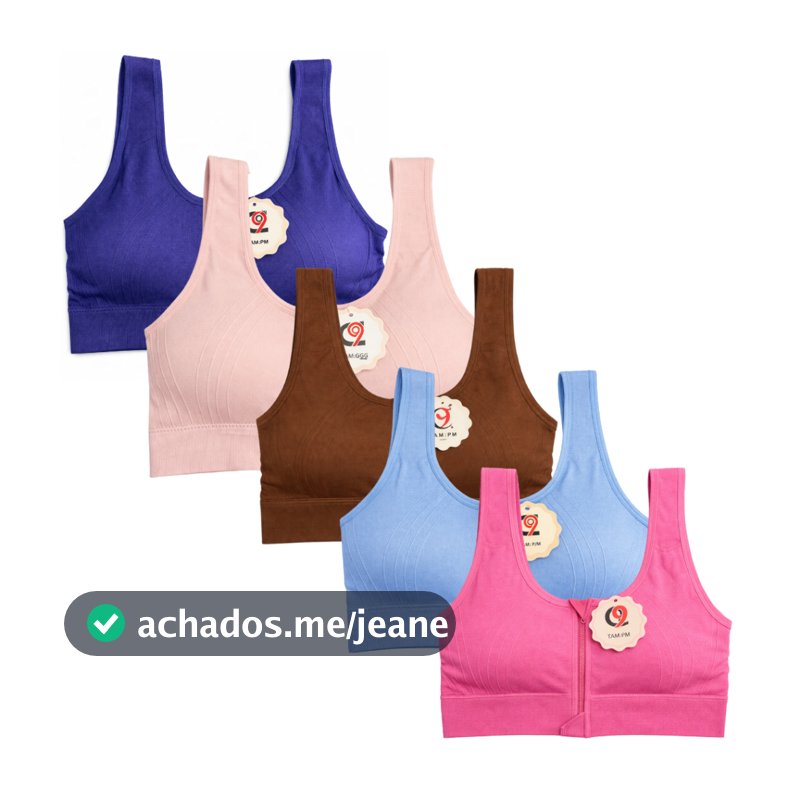 Top Sutiã com Bojo e Zíper Segunda Pele Várias Cores Confortável