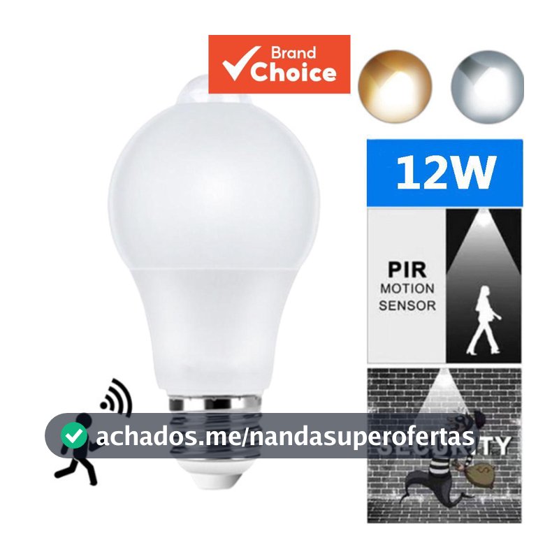 Lâmpadas LED com Sensor de Movimento AXUS E27 12W, Acionamento Automático por Movimento, Lâmpadas Inteligentes para