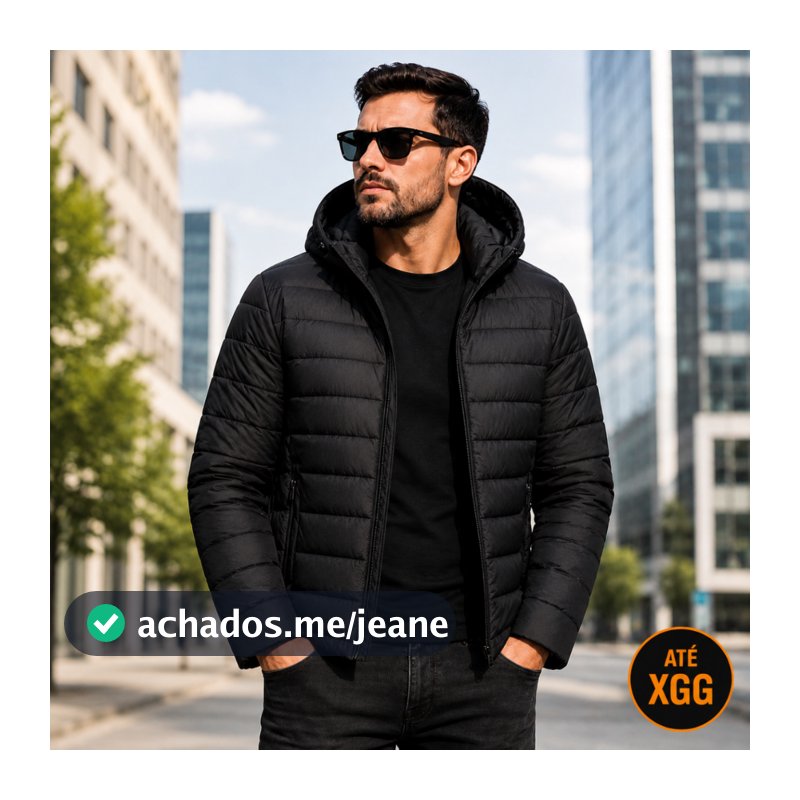Casaco Jaqueta Puffer Gominho Masculina Impermeável Bobojaco Corta Vento Capuz Removível Frio Inverno Nylon Preta