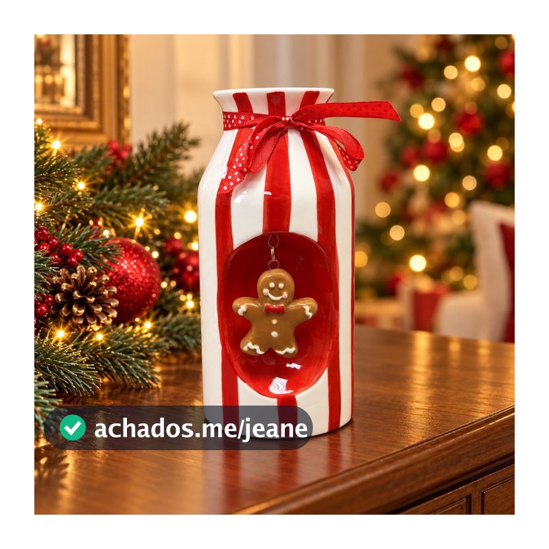 Vaso Ginger Decorativo com Pingente em Ceramica Branco e Vermelho 10x21cm
