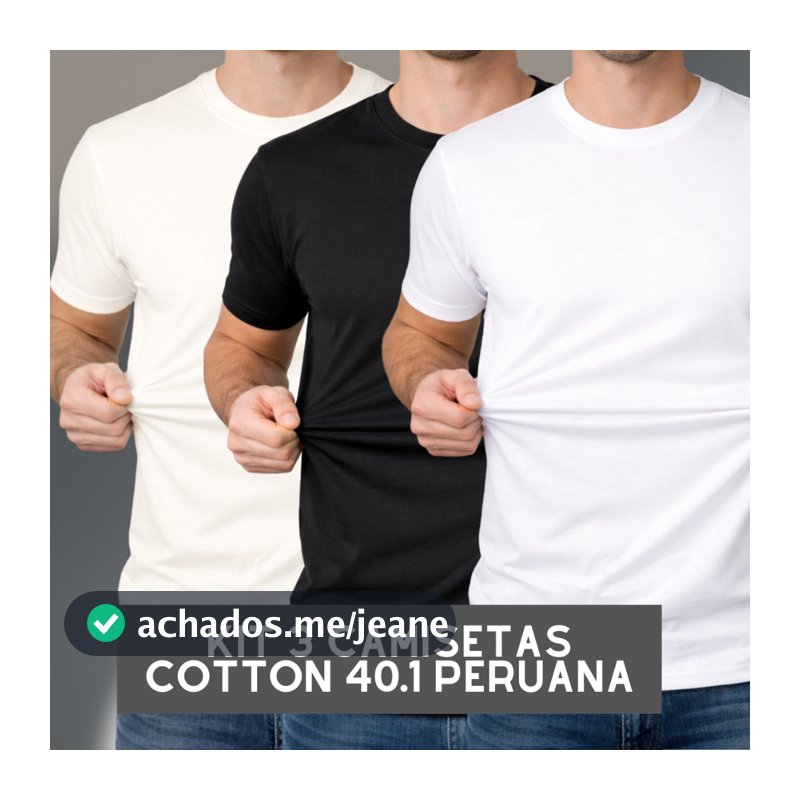 Kit 3 Camisetas Cotton 40.1 Peruana Algodão Elastano Masculino Lisa Premium