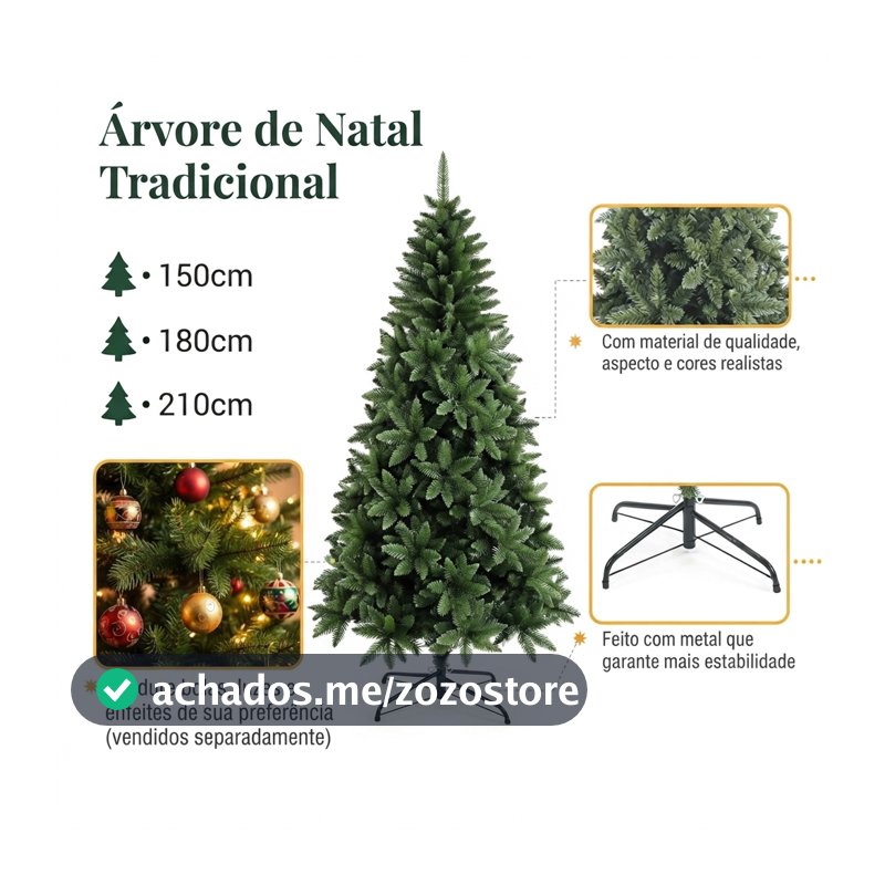 Árvore Natal Verde 150cm/180cm/210cm 400 800 1000 Galhos Decoração Natalina Pinheiro Premium
