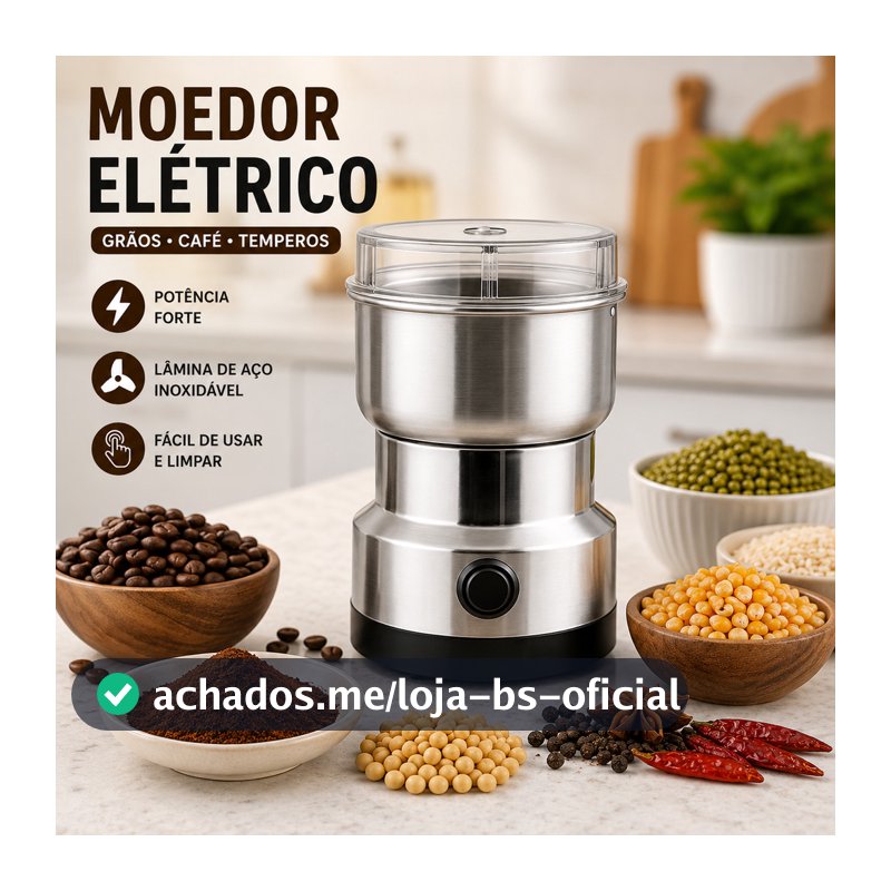 Moedor Multifuncional de Café 110V com Design em Aço Inoxidável 4 Lâminas