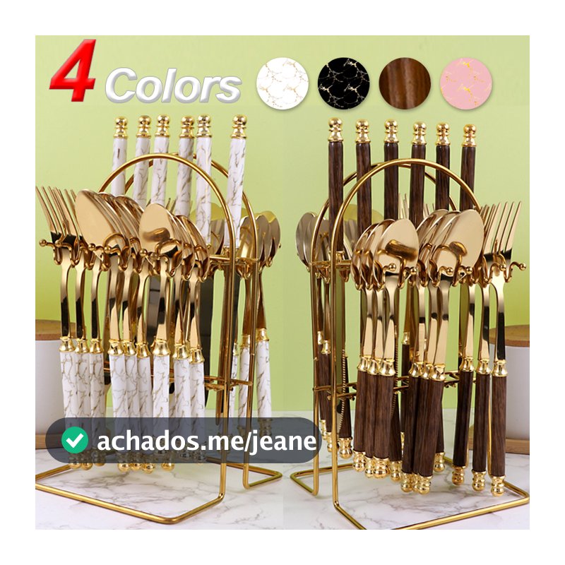 【😍Novas chegadas!!!】Kit 24 talheres de aço inoxidável de luxo Conjunto de talheres, garfo e colher de padrão de mármore