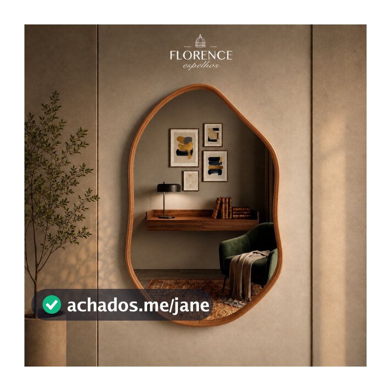 Espelho Roma 70x50 Orgânico com Moldura em Couro Luxo