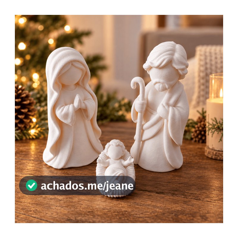 Presépio Minimalista Decorativo 3 Figuras Maria José Menino Jesus Decoração de Natal Religiosa Para Casa Sala Mesa