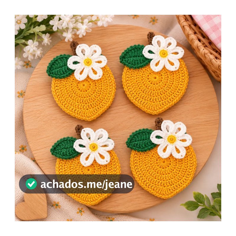 kit 4 porta copos limão siciliano várias opções de frutas em crochê para mesa posta