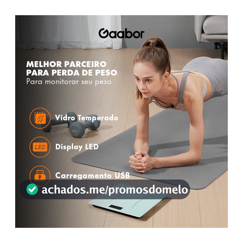 Gaabor Balança Digital  até 180kg LED HD Vidro Temperado USB para Casa e Banheiro Verde GWS-M03A