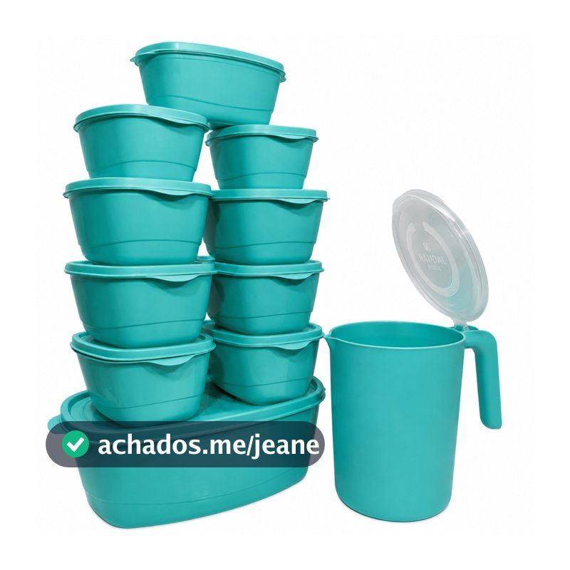 Kit 10 Potes com Tampa + Jarra 1,8L BPA Free para Mantimentos, Freezer e Micro-ondas