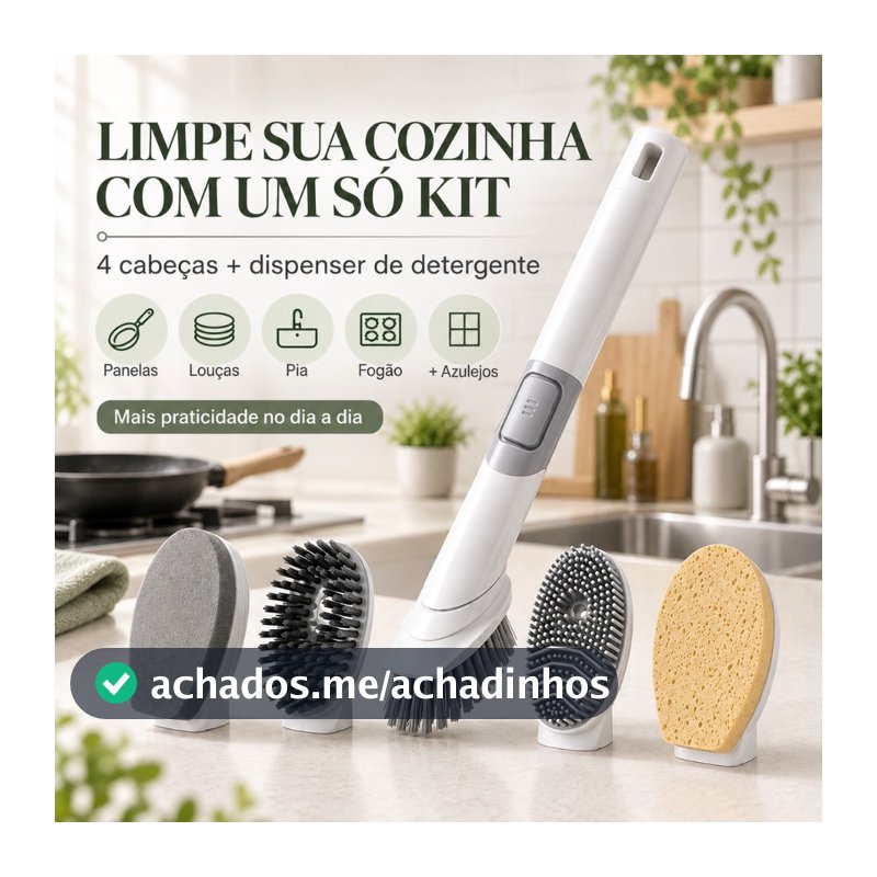 Escova De Limpeza Cozinha 4 Em 1 Com Dispenser De Detergente Para Panelas Louças Pia