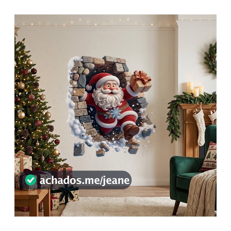 3D Natal Papai Noel Decalque De Parede Efeito Quebrado Adesivo De Janela Decoração De Quarto De Festa Em Casa De Férias
