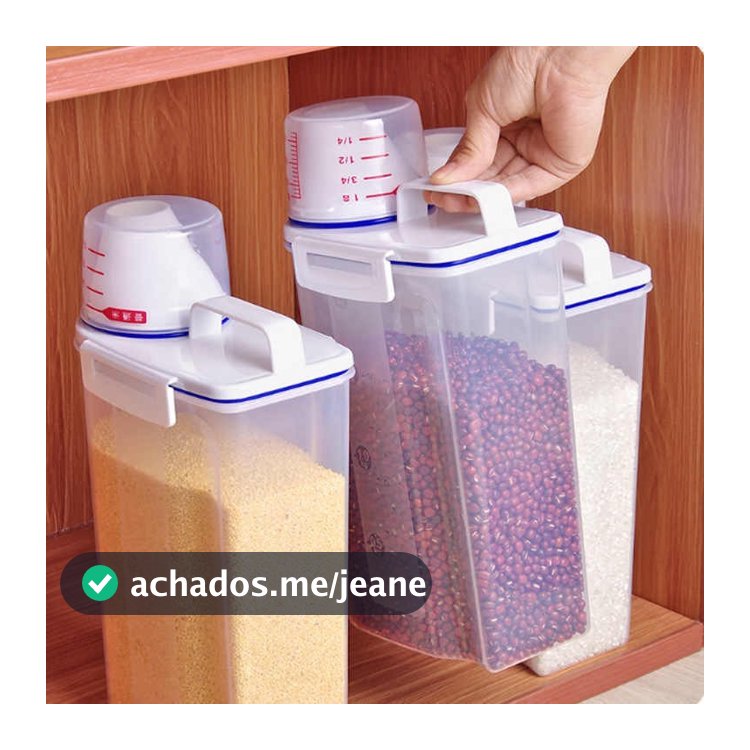 Dispenser Para Mantimentos e Ração 2 Litros Pote Hermetico Armazenamento Copo Medidor Multiuso