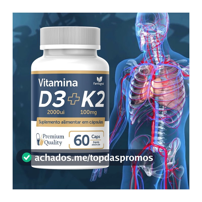Vitamina D3 2000ui com Vitamina K2 MK7 - 60 cápsulas - Envio Imediato