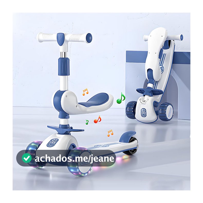 Patinete Infantil com Luz Som Musical Dobravel e Guidão Ajustável até 60Kg Menino Menina
