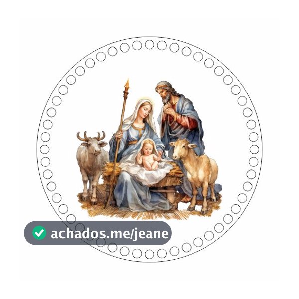 Base MDF Fio de Malha Crochê Estampada Presépio Mod3