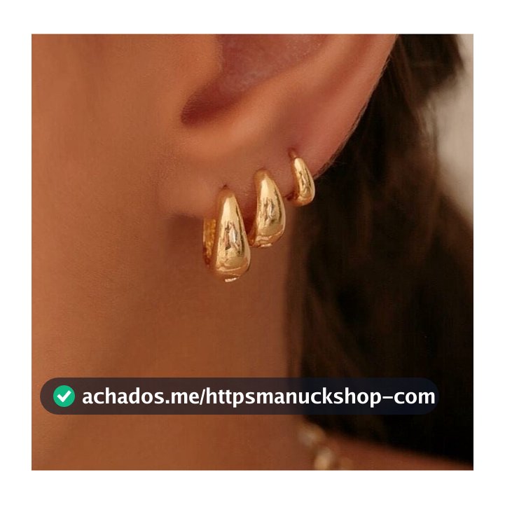Kit Trio Brinco de Argola Click Lisa Ouro 18K Antialérgico Moda Feminino Dourado Semijóias