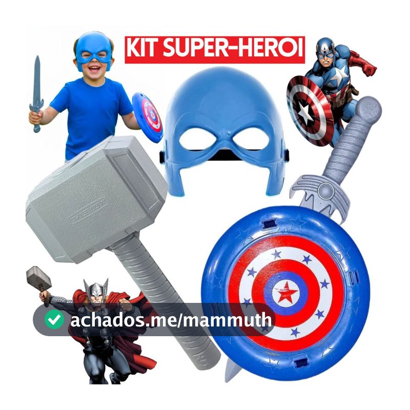 Espada Com Escudo + Mascara Brinquedo Infantil America Heroi Martelo Thor