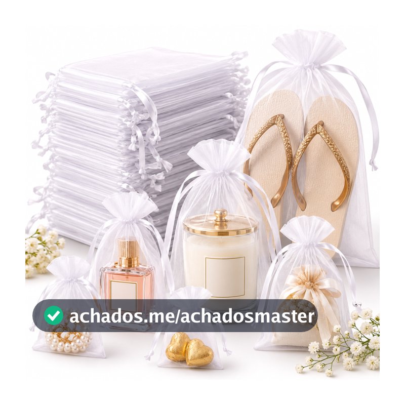 Kit 10/20/50/100 Saco Organza Branco 7x9 9x12 10x15 20x30cm Saquinho Tule Lembrancinha Joia Aniversário Maternidade