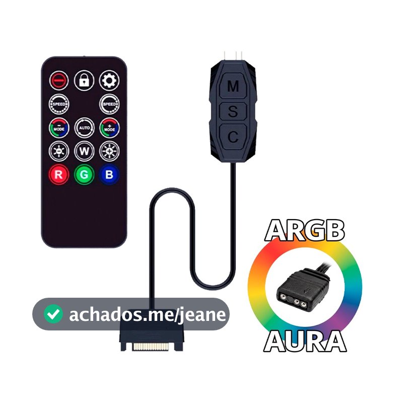 Controladora ARGB com Controle Remoto RGB 3 Pinos 5V Led Mini para PC Fan Tira Fita Clanm Gamer