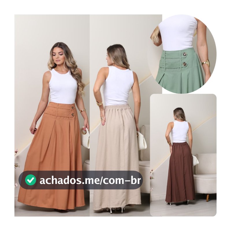 SAIA LONGA FEMININA CINTURA ALTA COM ELASTICO NAS COSTAS