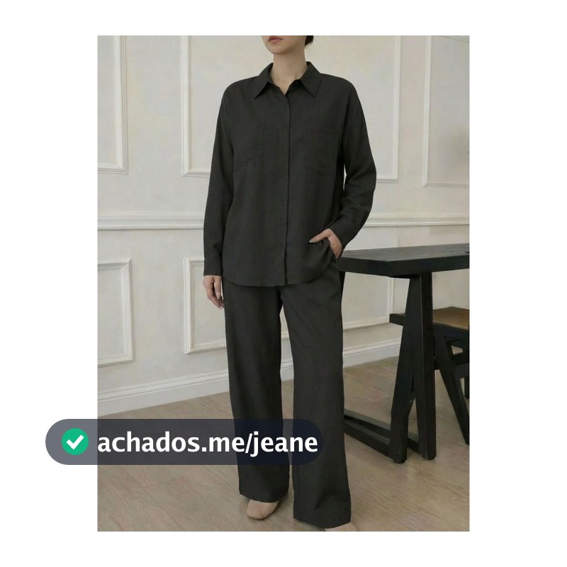 REF：AS1935 - Conjunto，Este conjunto feminino inclui uma camisa e calças de cintura alta e corte reto